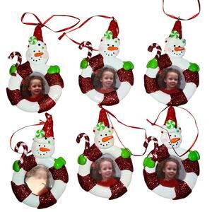 Snowman candy cane clay holiday picture frame christmas ornament lot of 6